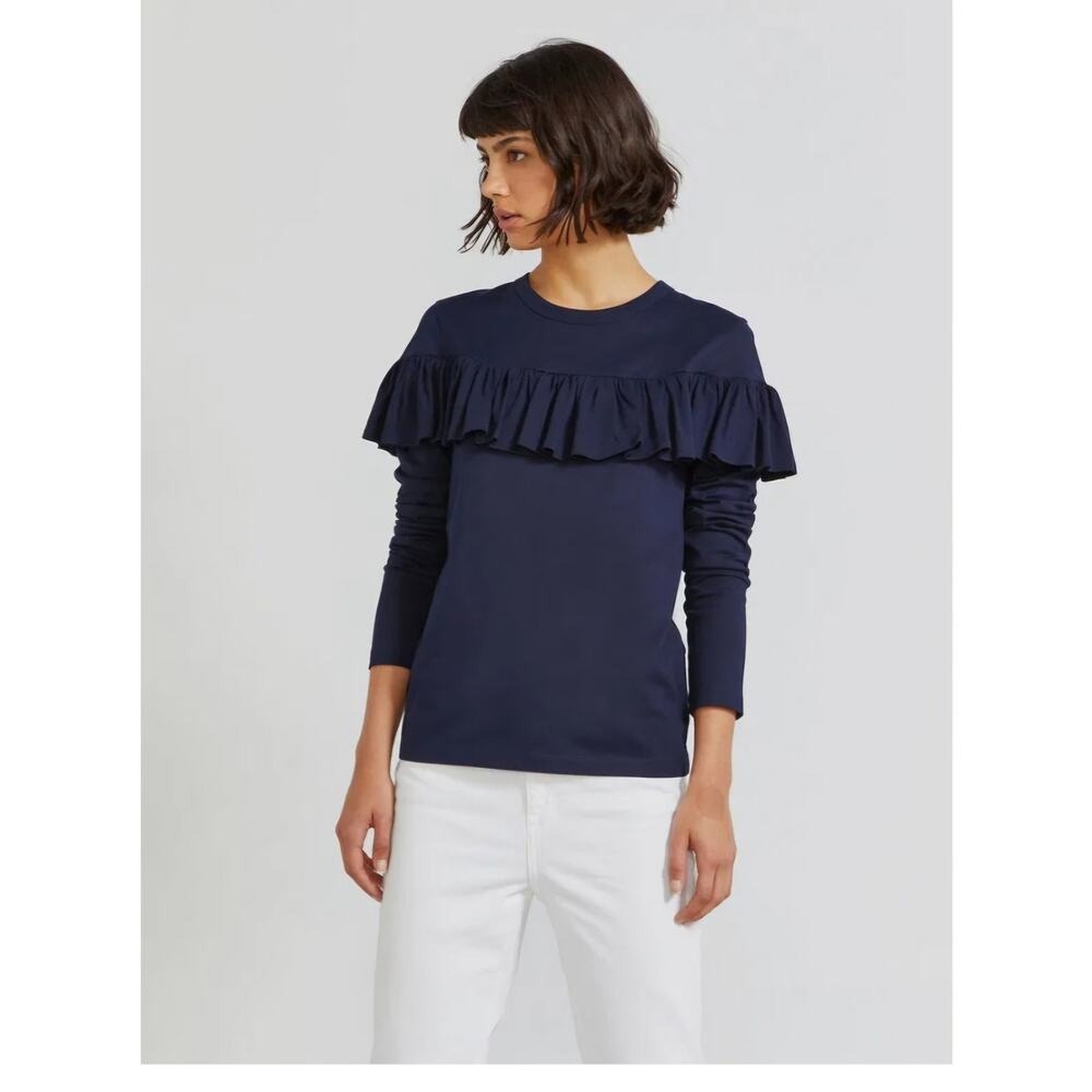 Love Fire Navy Blue Ruffle Long Sleeve Top Sweatshirt Pullover XS‎